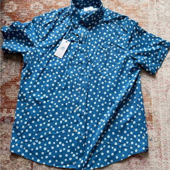 Southern Tide Poppin Poppies Blue and White Casual Shirt - XL - Picture 2 of 4